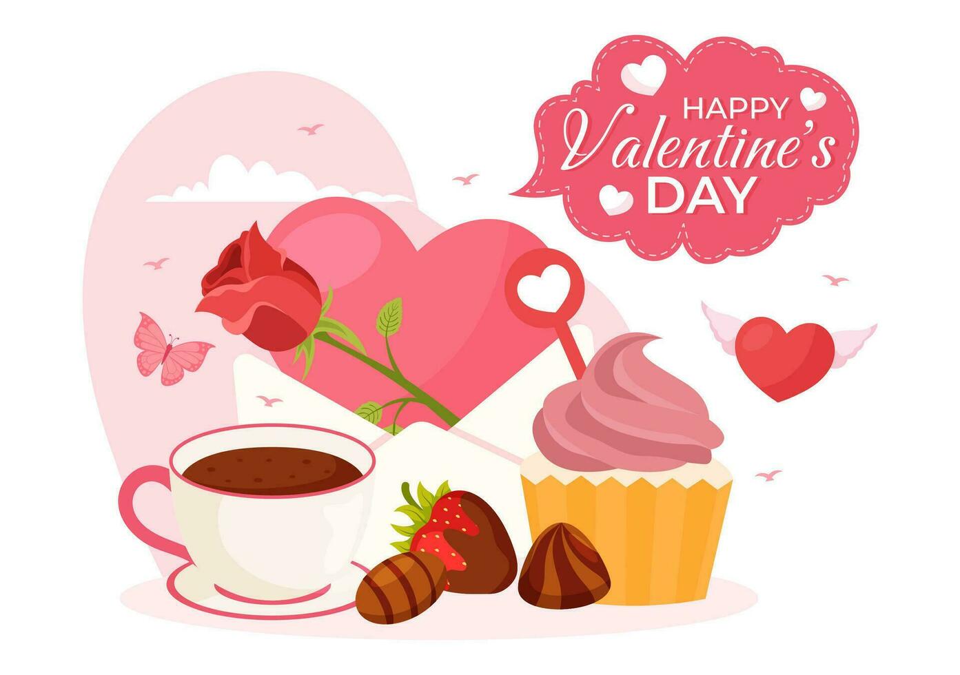 contento San Valentín día vector ilustración en febrero 14 con corazón o amor para Pareja afecto en plano enamorado fiesta dibujos animados rosado antecedentes