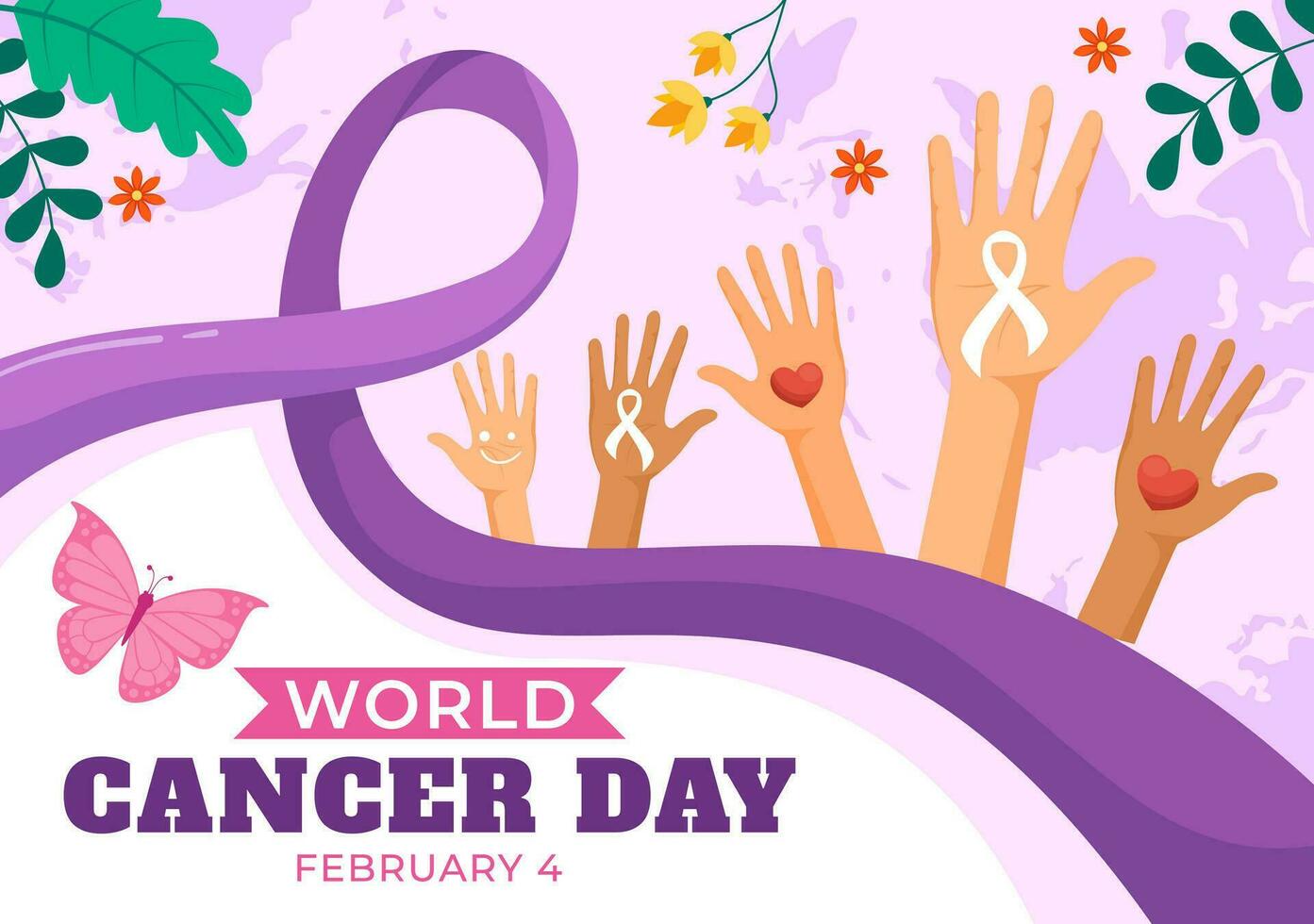 World Cancer Day Vector Illustration on February 4 with Ribbon to Raise Awareness of Cancer and Female Healthcare in Flat Cartoon Background