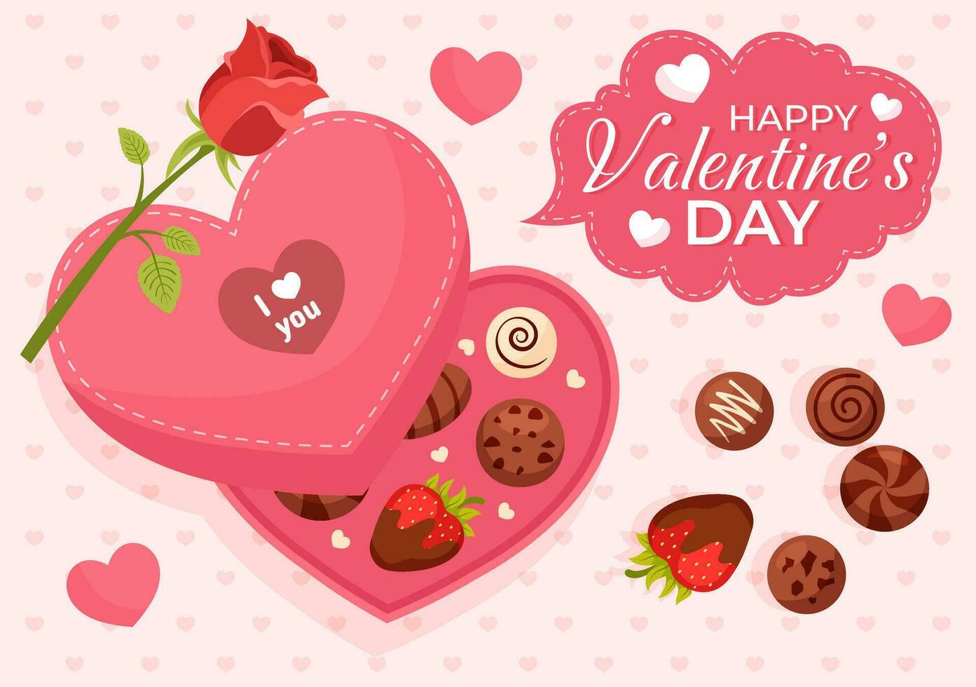 Happy Valentine's Day Vector Illustration on February 14 with Heart or Love for Couple Affection in Flat Valentine Holiday Cartoon Pink Background