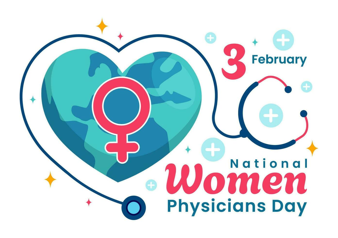 nacional mujer medicos día vector ilustración en febrero 3 a honor hembra doctores a través de el país en plano dibujos animados antecedentes diseño