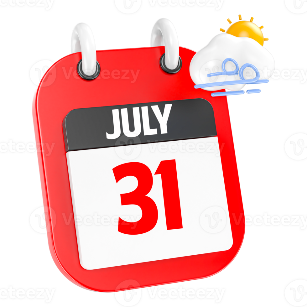 July Sunny Windy Heavy Rain 3D Icon Day 31 png