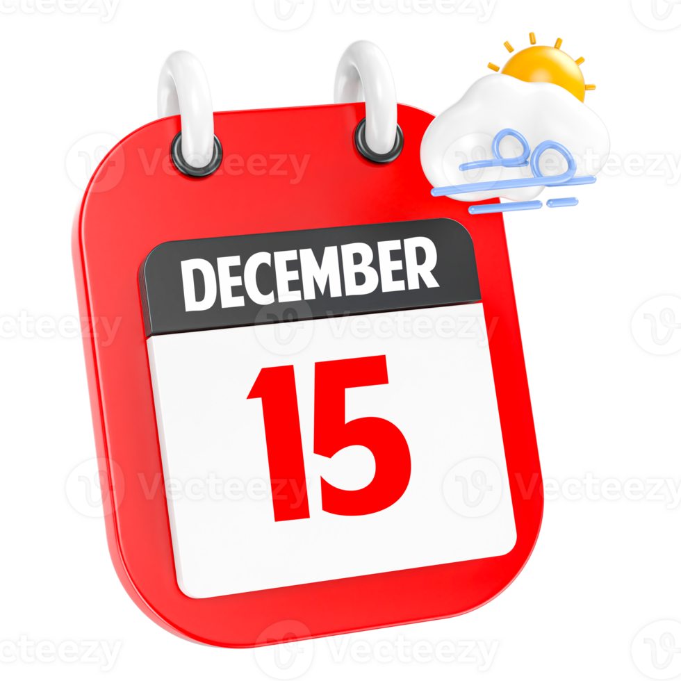 December Sunny Windy Heavy Rain 3D Icon Day 15 png