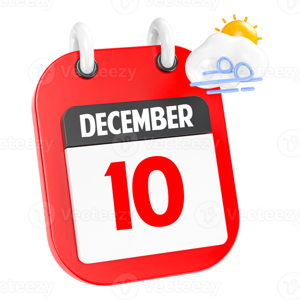 diciembre soleado Ventoso pesado lluvia 3d icono día 10 png