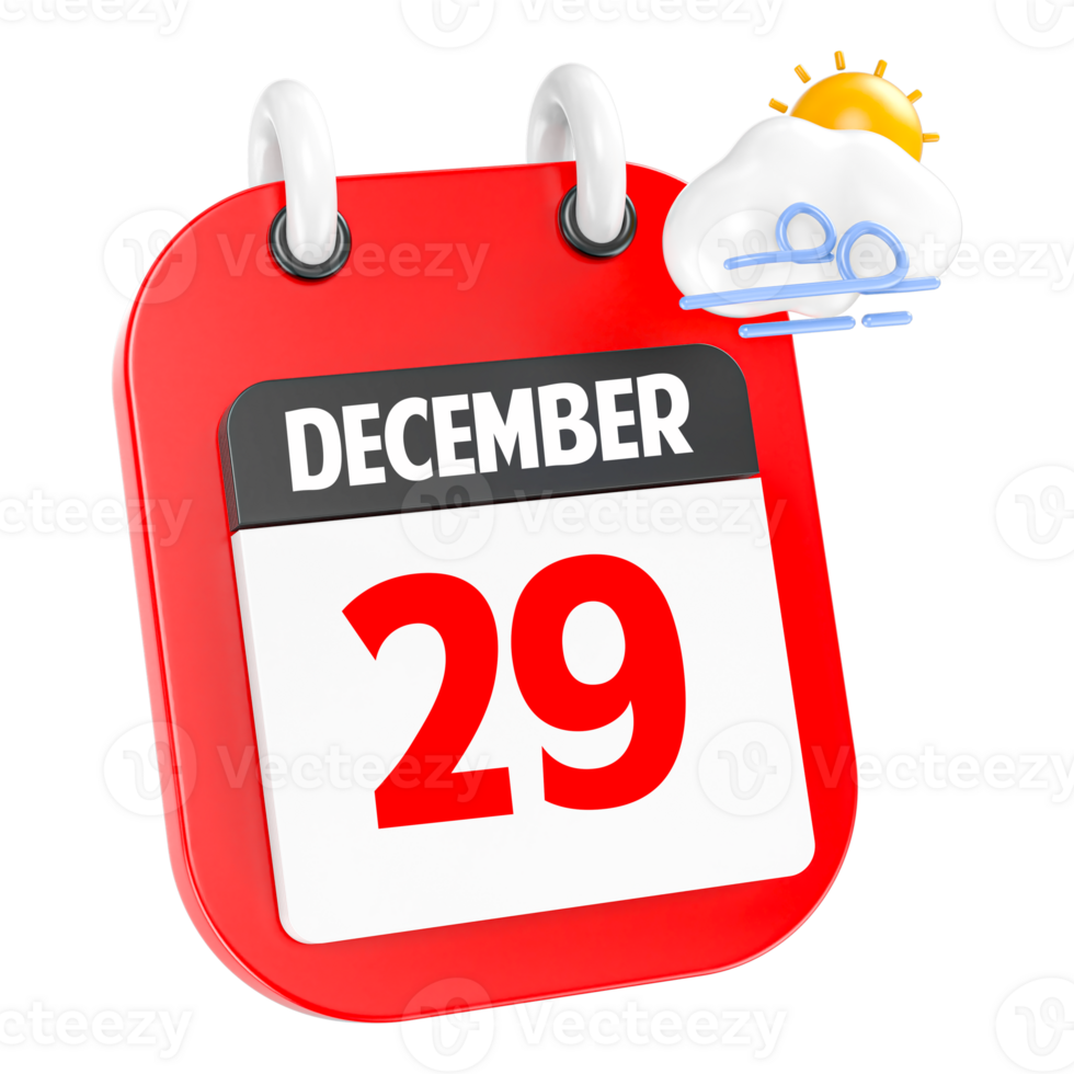 December Sunny Windy Heavy Rain 3D Icon Day 29 png