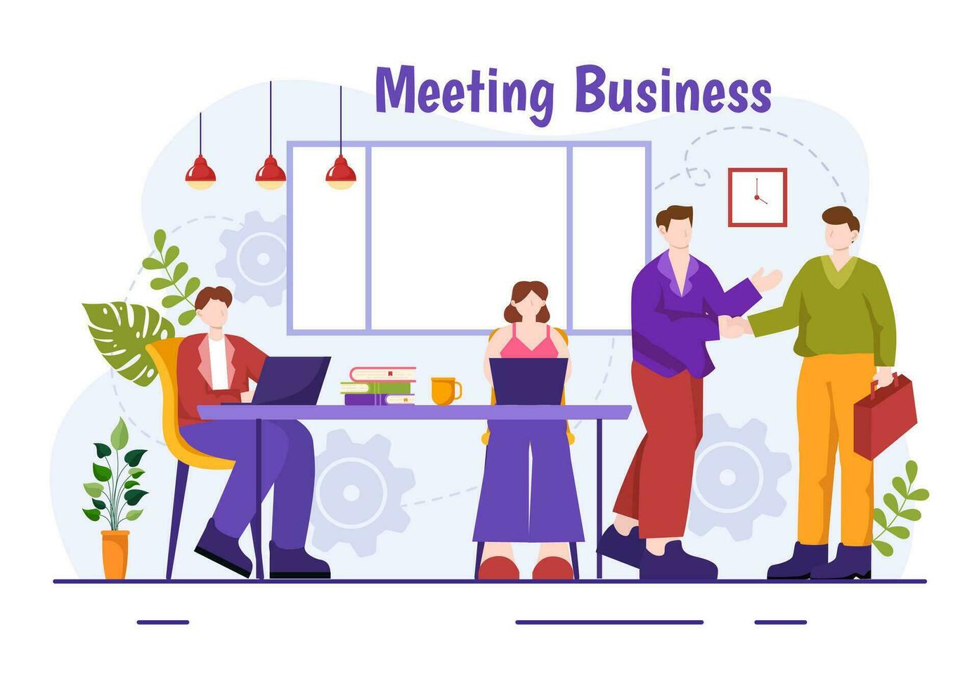 Business Meeting Vector Illustration with Businessman and Employees on Presentation Conference at Project Strategy in Flat Cartoon Background