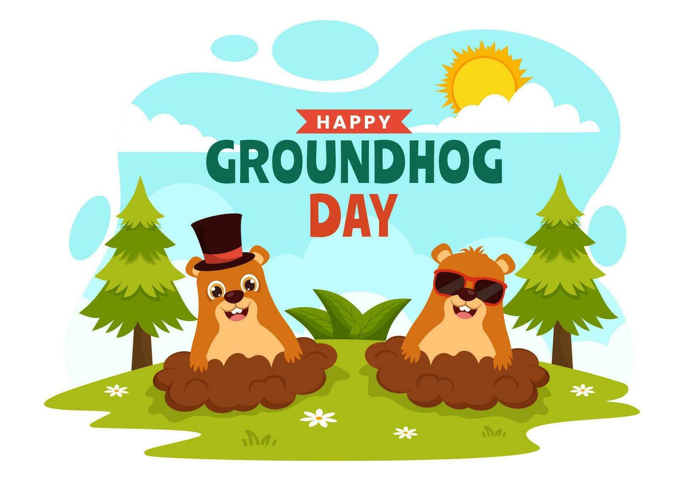 Happy Groundhog Day Vector Illustration on February 2 with a Groundhog Animal Emerged from the Hole Land and Garden in Background Cartoon Design