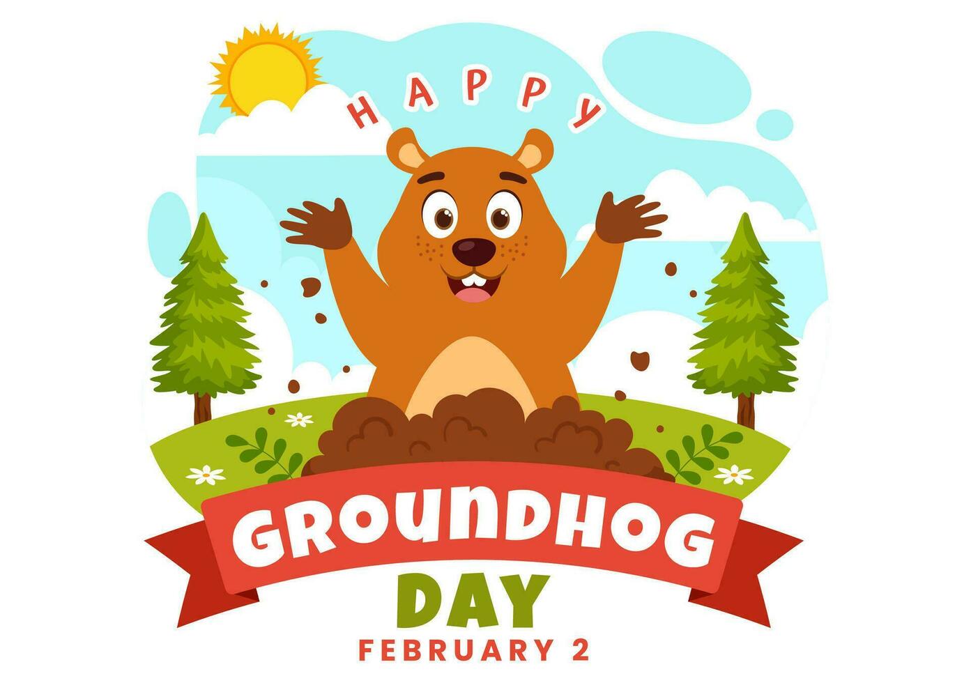 Happy Groundhog Day Vector Illustration on February 2 with a Groundhog Animal Emerged from the Hole Land and Garden in Background Cartoon Design