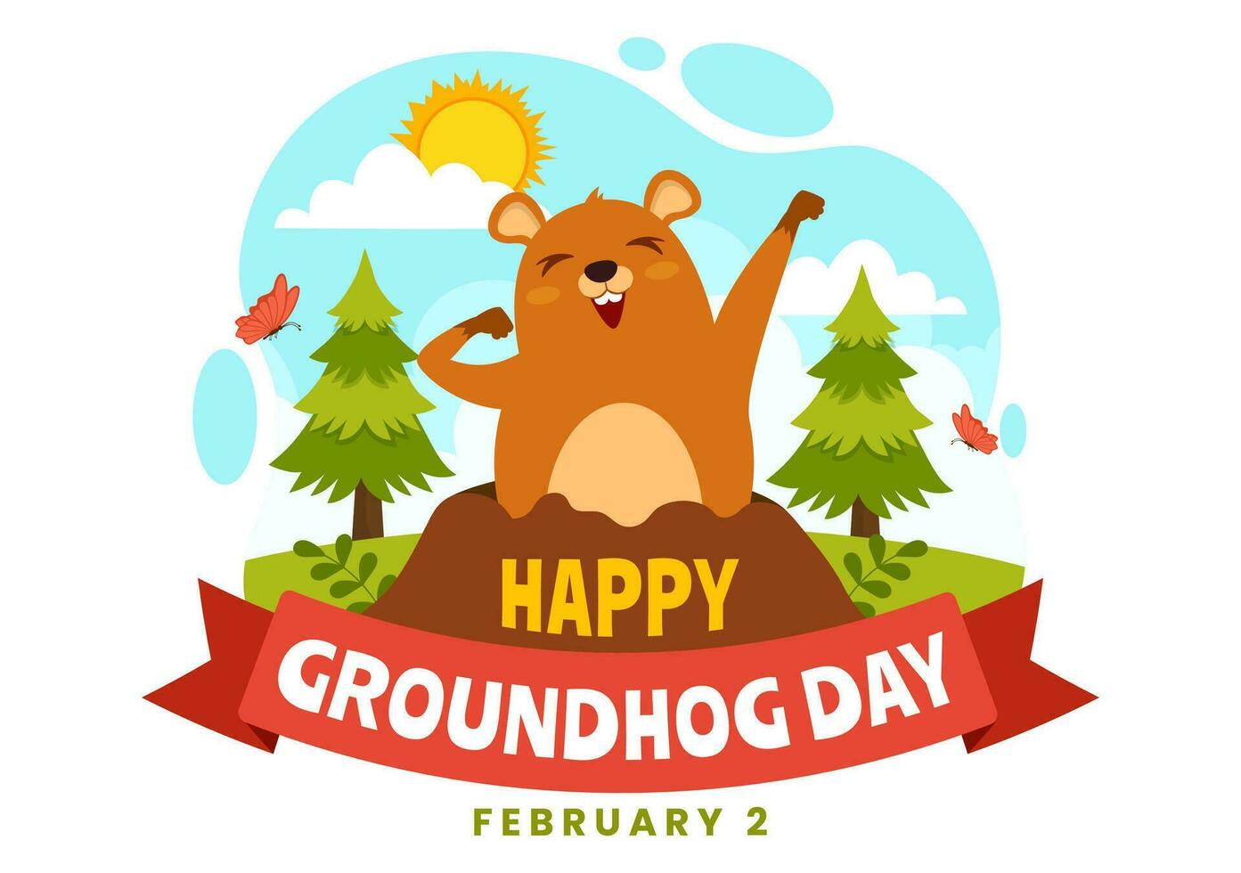 Happy Groundhog Day Vector Illustration on February 2 with a Groundhog Animal Emerged from the Hole Land and Garden in Background Cartoon Design