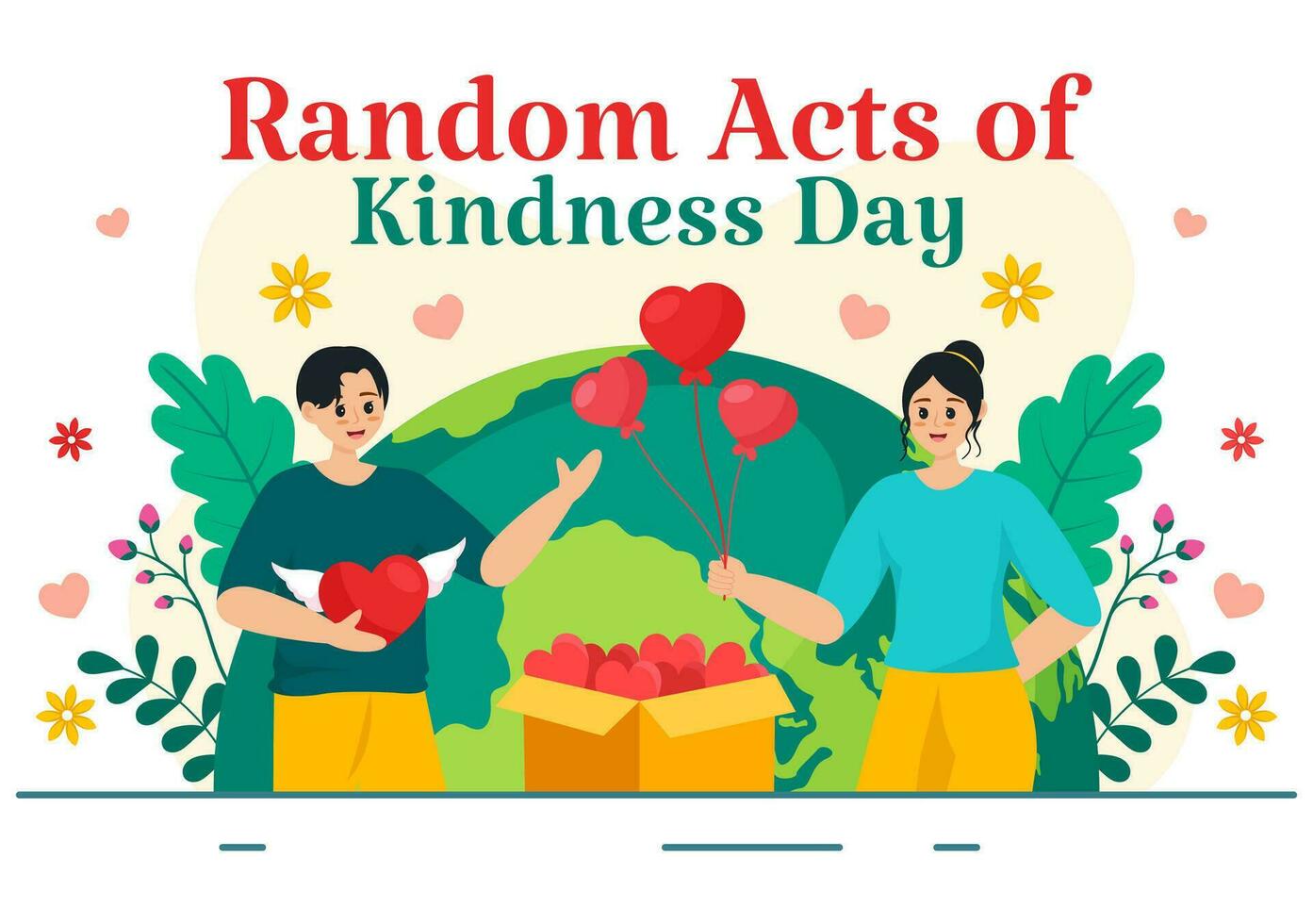 Random Acts of Kindness Vector Illustration on February 17th Various Small Actions to Give Happiness with Love in Flat Cartoon Background Design