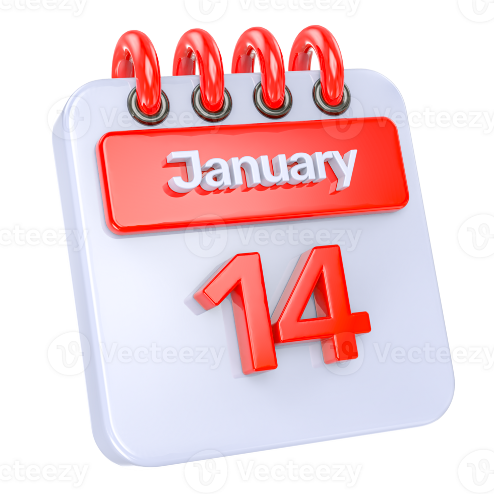January Realistic Calendar Icon 3D Illustration of day 14 png