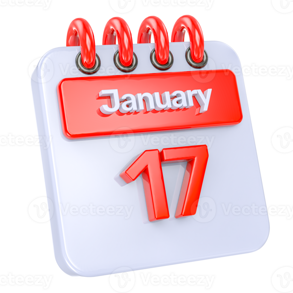 January Realistic Calendar Icon 3D Illustration of day 17 png