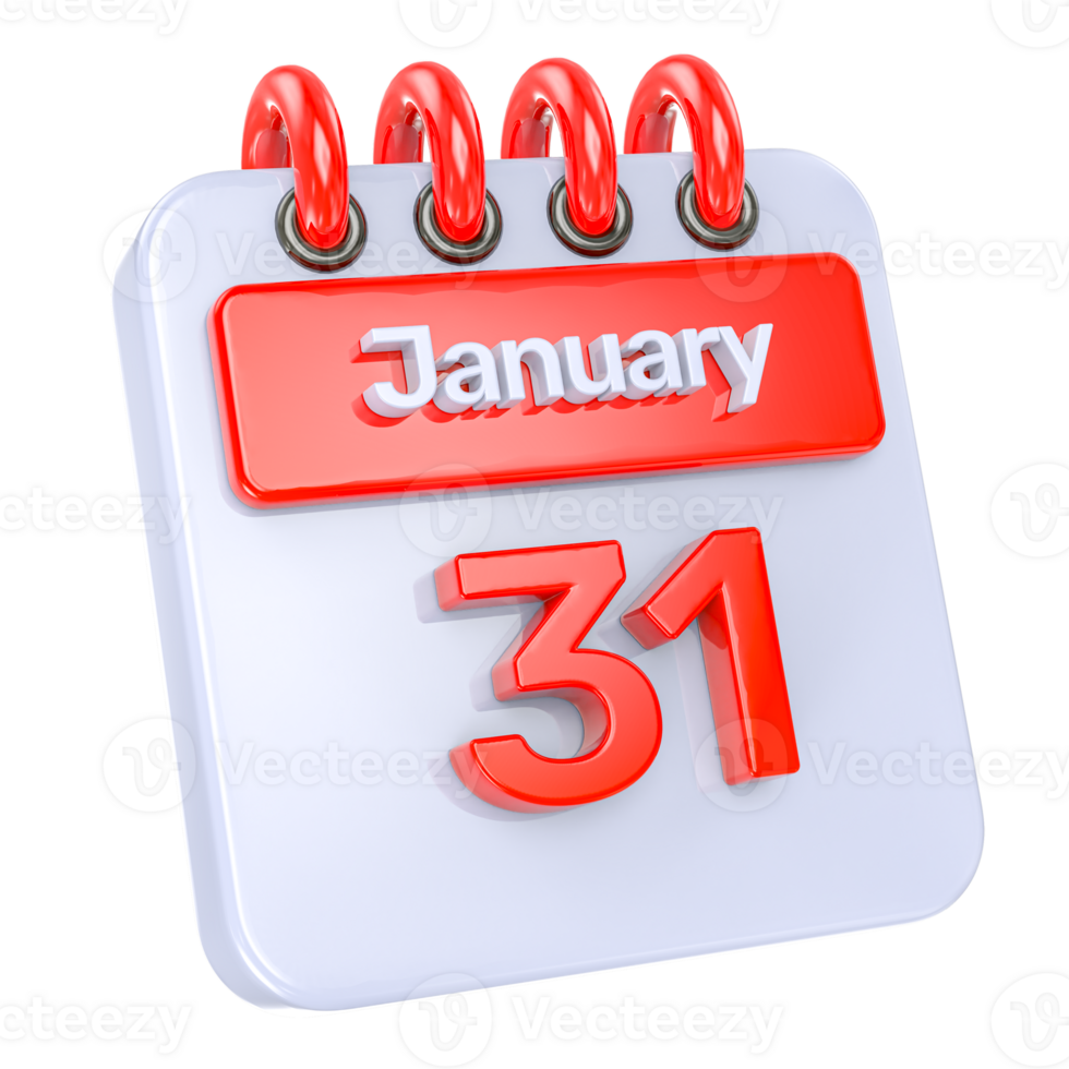 January Realistic Calendar Icon 3D Illustration of day 31 png