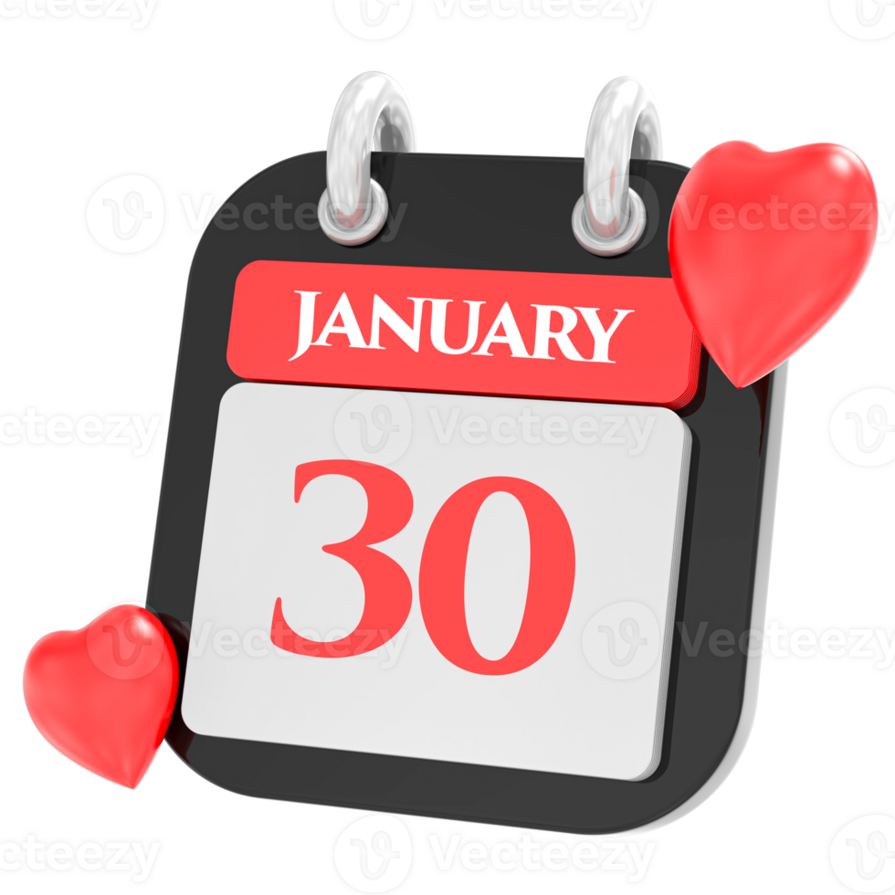 Heart For january month icon of day 30 png