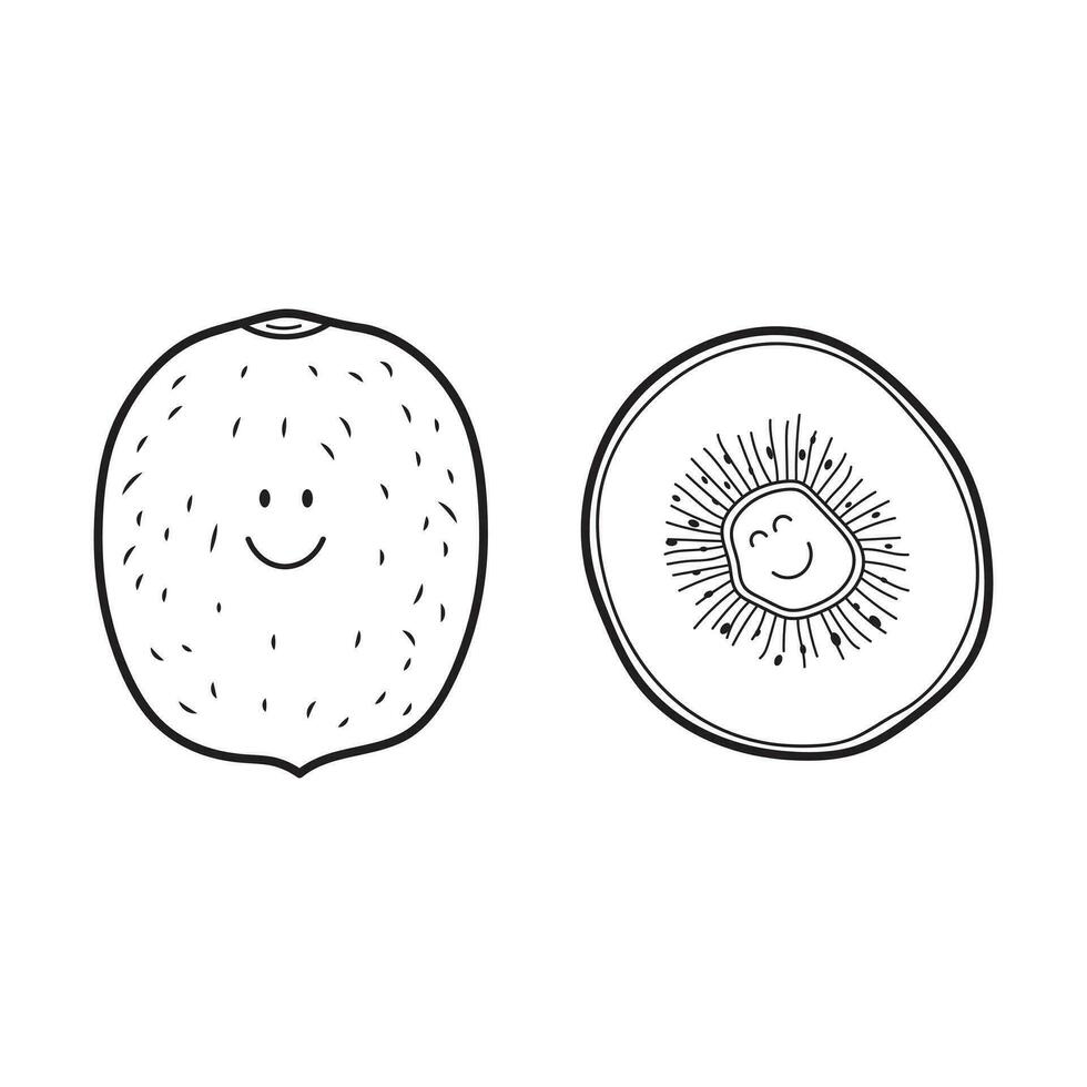 Hand drawn Vector illustration color children cute smiling fruit kiwi clipart