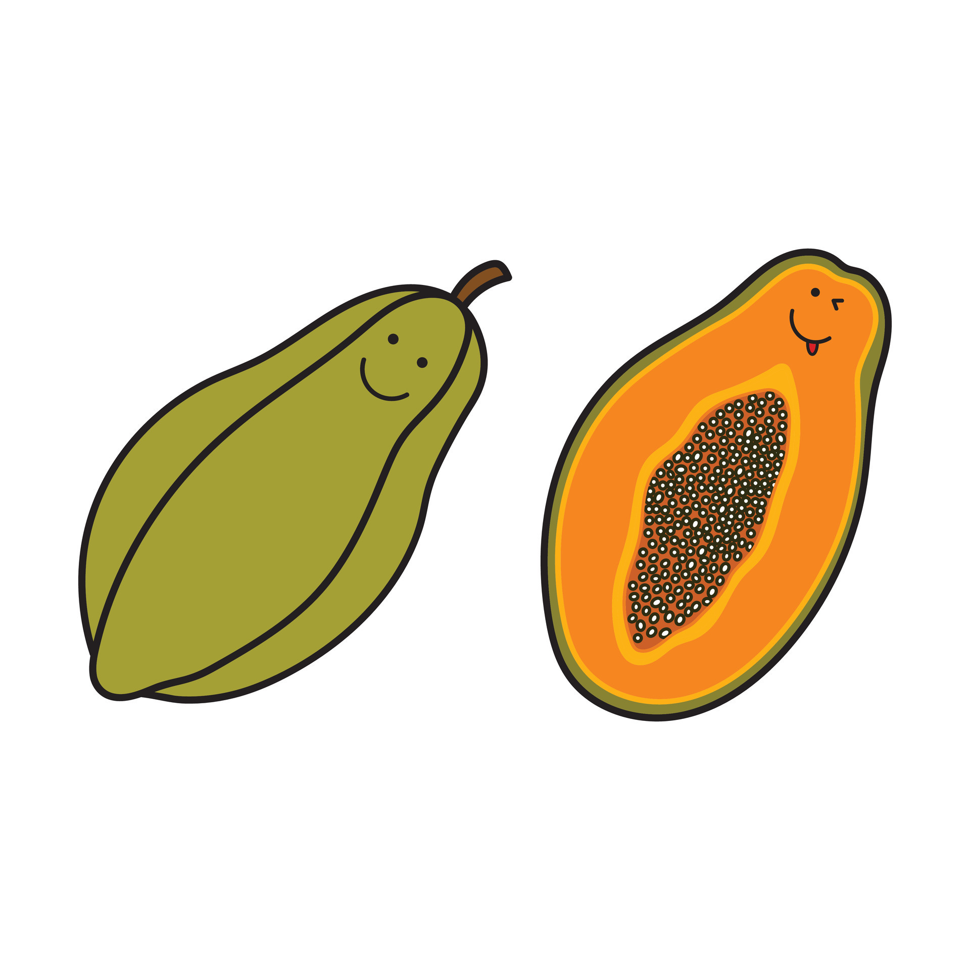 Vector illustration color children cute smiling fruit papaya clipart