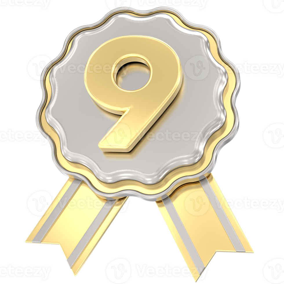 9 anniversaire d'or avec argent badge png