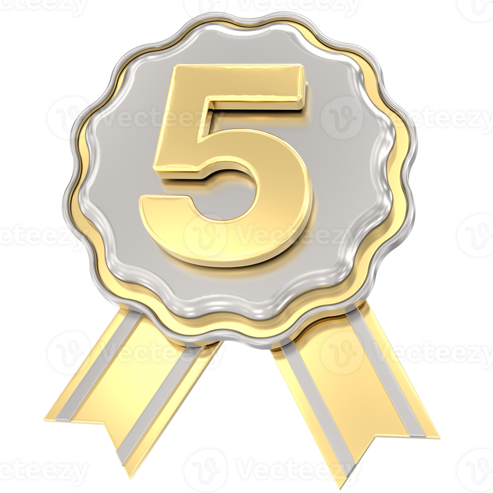 5 anniversaire d'or avec argent badge png