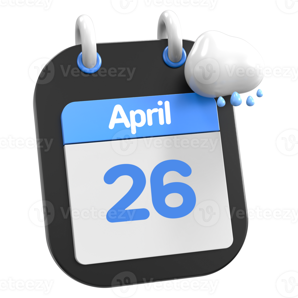 April Calendar Raining Cloud 3D Illustration Day 26 png