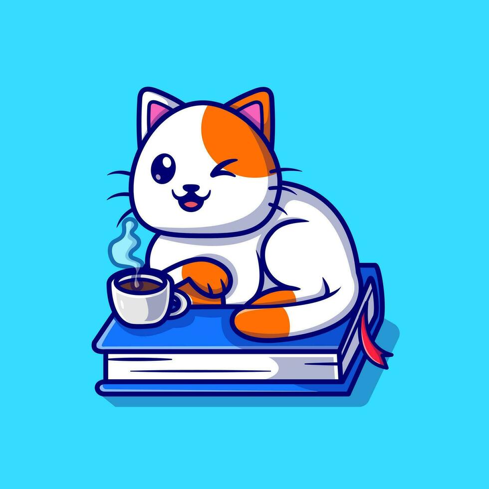 Cute Cat Sitting On Book Cartoon Vector Icon Illustration. Animal Education Icon Concept Isolated Premium Vector. Flat Cartoon Style