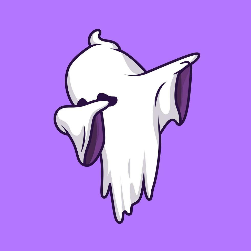 Cute Ghost Dabbing Cartoon Vector Icon Illustration. Holiday Halloween Icon Concept Isolated Premium Vector. Flat Cartoon Style