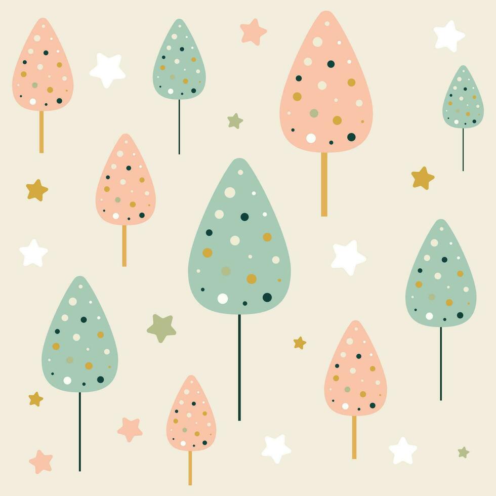 Christmas background with cute tree pattern design vector