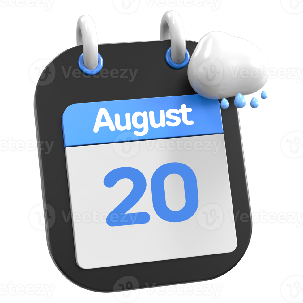 August Calendar Raining Cloud 3D Illustration Day 20 png