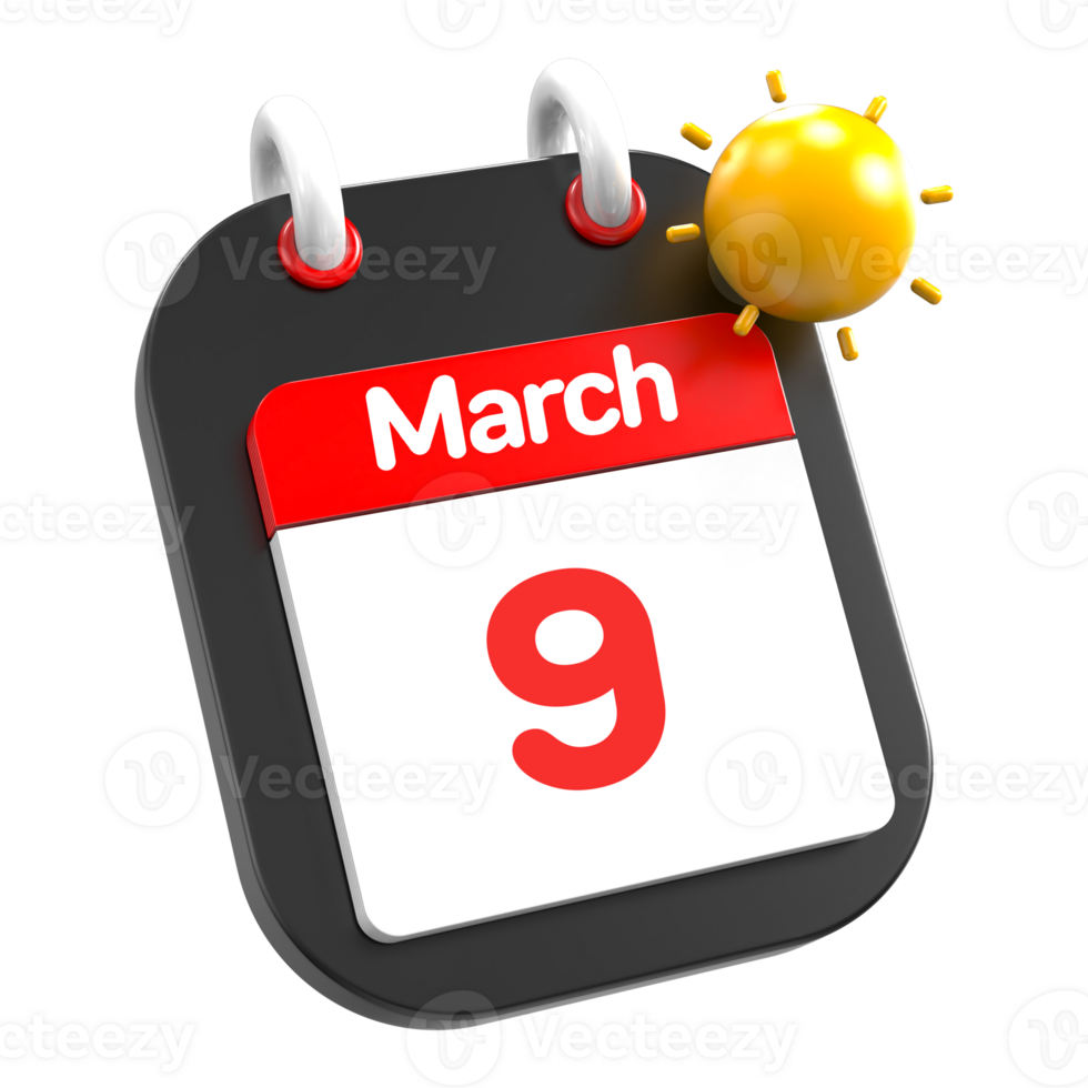 March calendar date event icon illustration day 9 png
