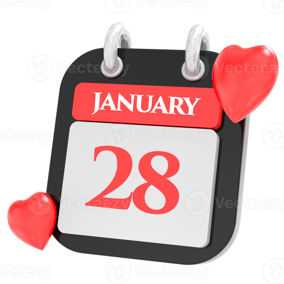Heart For january month icon of day 28 png