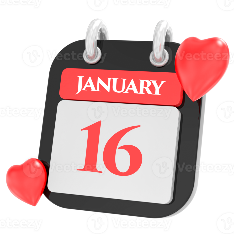 Heart For january month icon of day 16 png