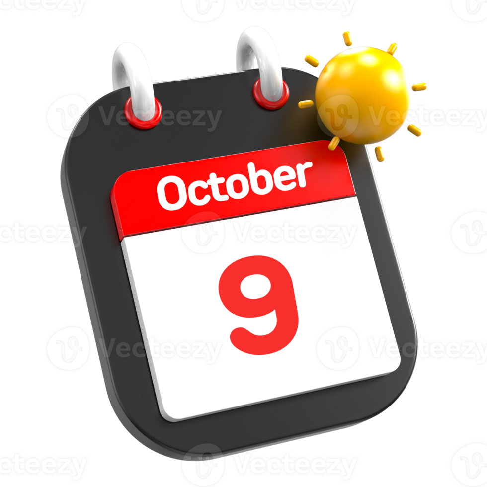 October calendar date event icon illustration day 9 png