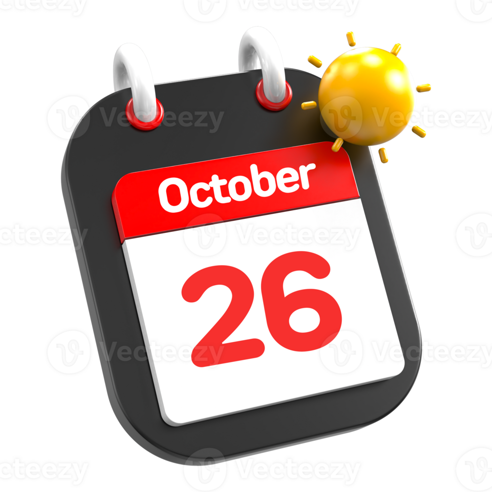 October calendar date event icon illustration day 26 png