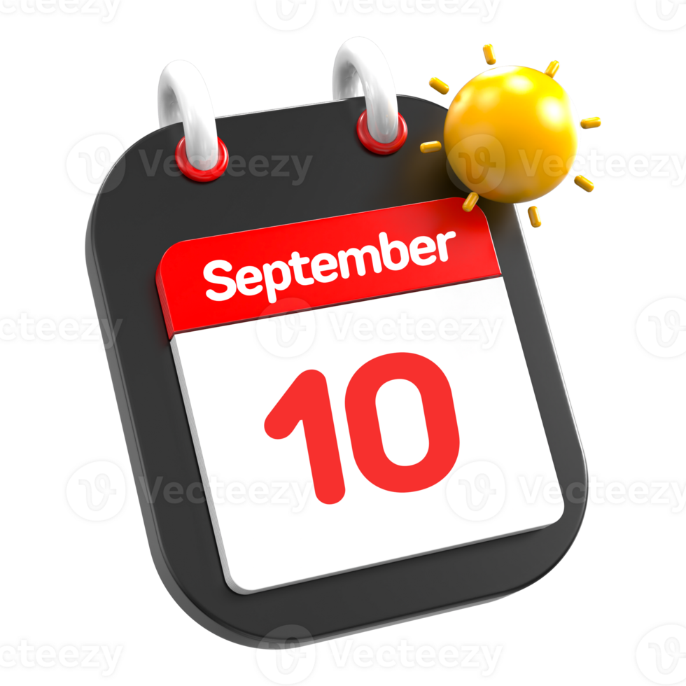 septiembre calendario fecha evento icono ilustración día 10 png