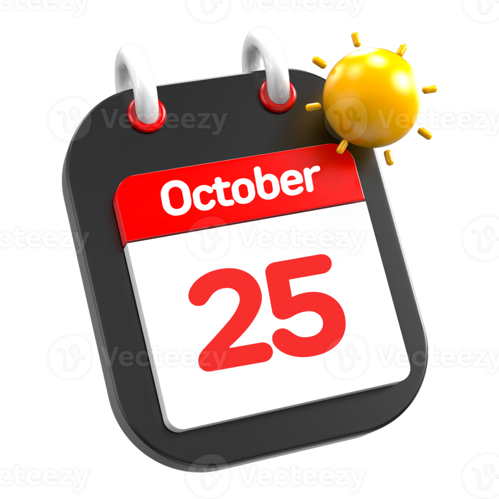 October calendar date event icon illustration day 25 png