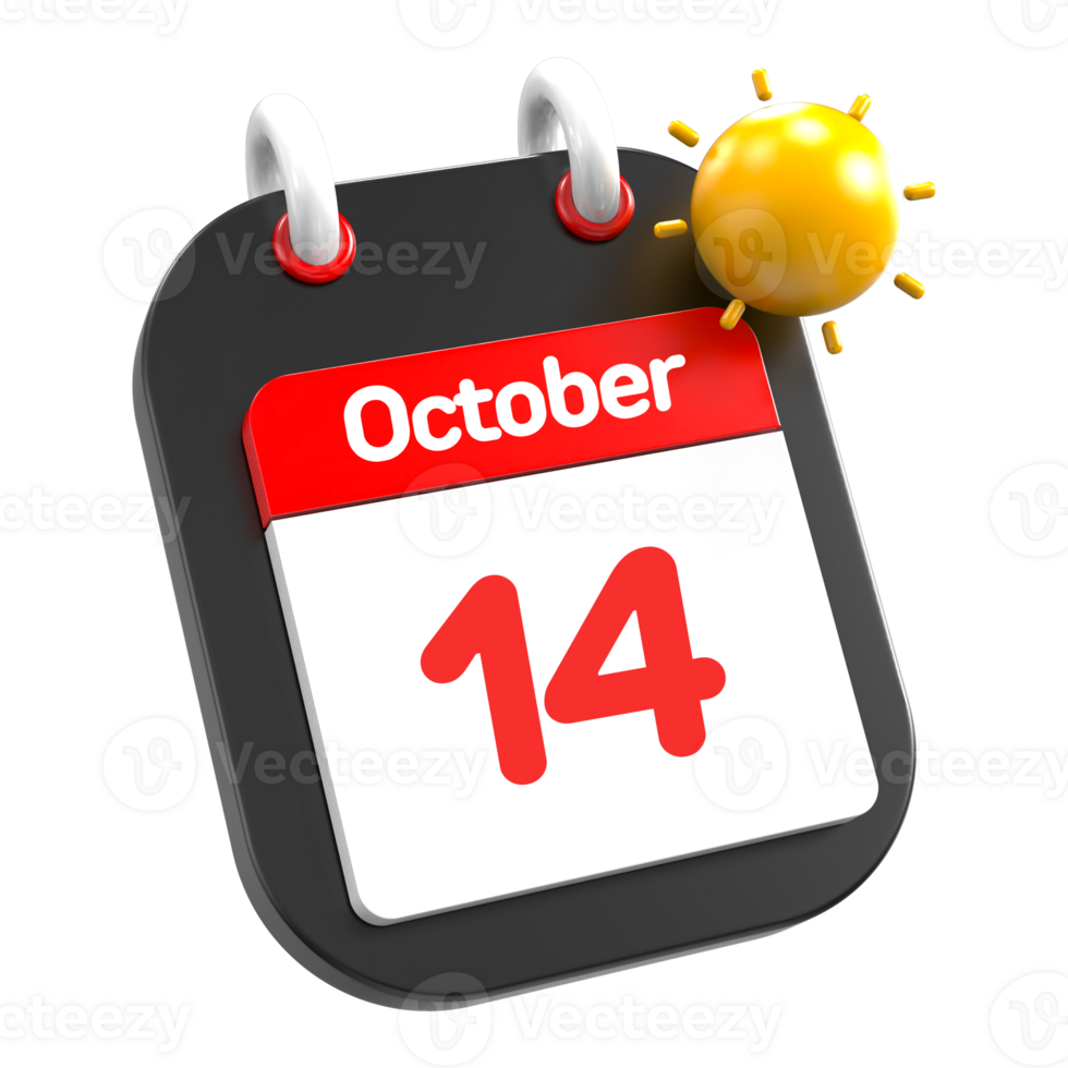October calendar date event icon illustration day 14 png