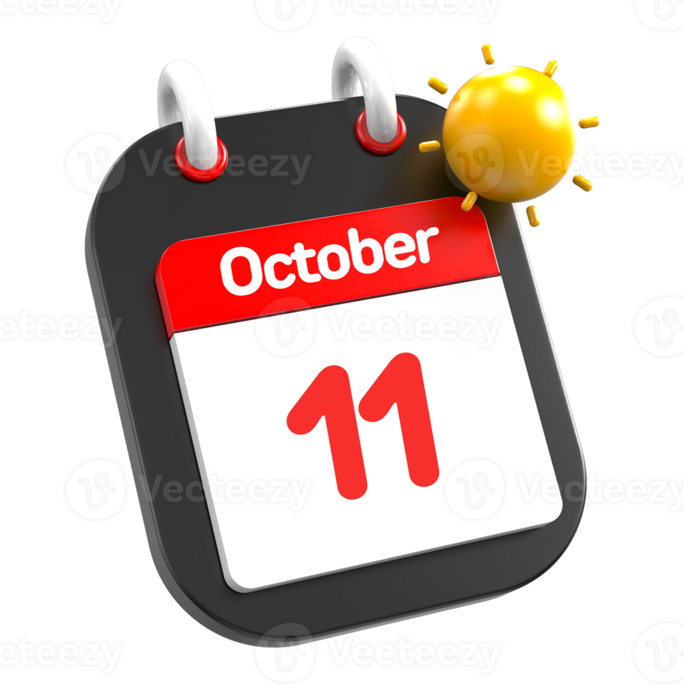 October calendar date event icon illustration day 11 png