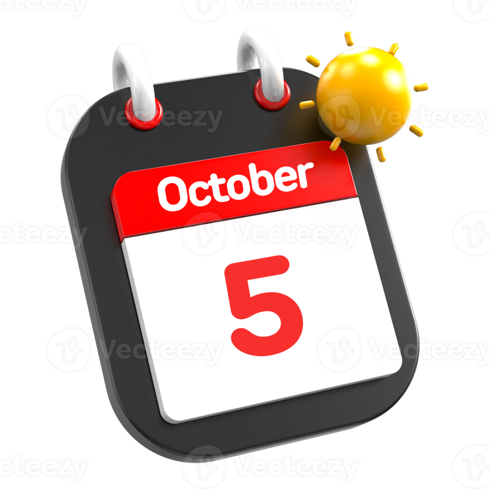 October calendar date event icon illustration day 5 png