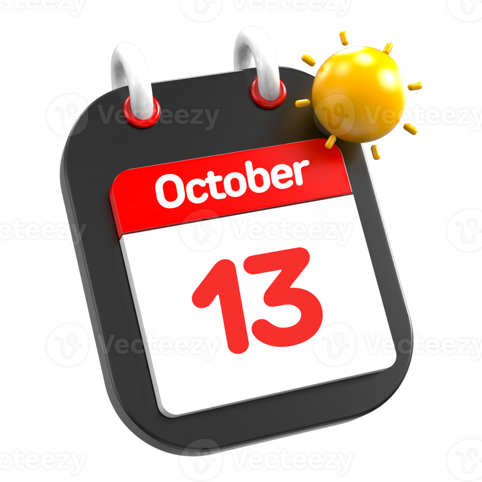 October calendar date event icon illustration day 13 png