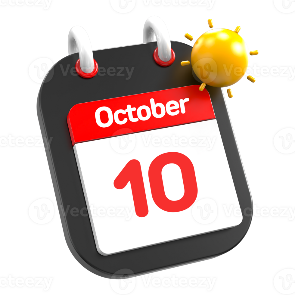 October calendar date event icon illustration day 10 png