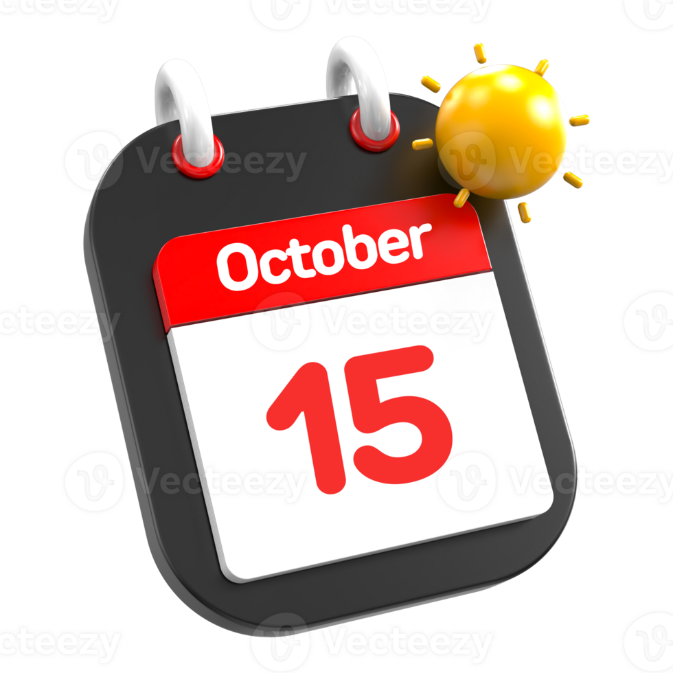 October calendar date event icon illustration day 15 png