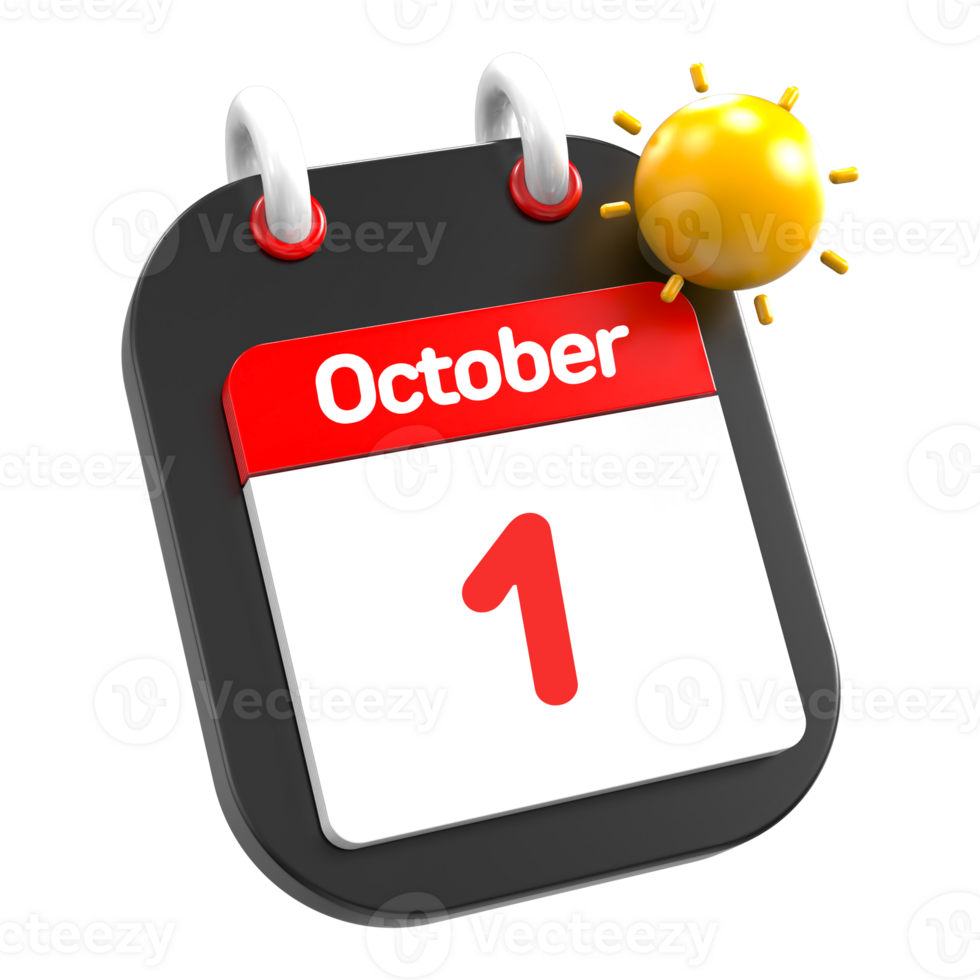 October calendar date event icon illustration day 1 png