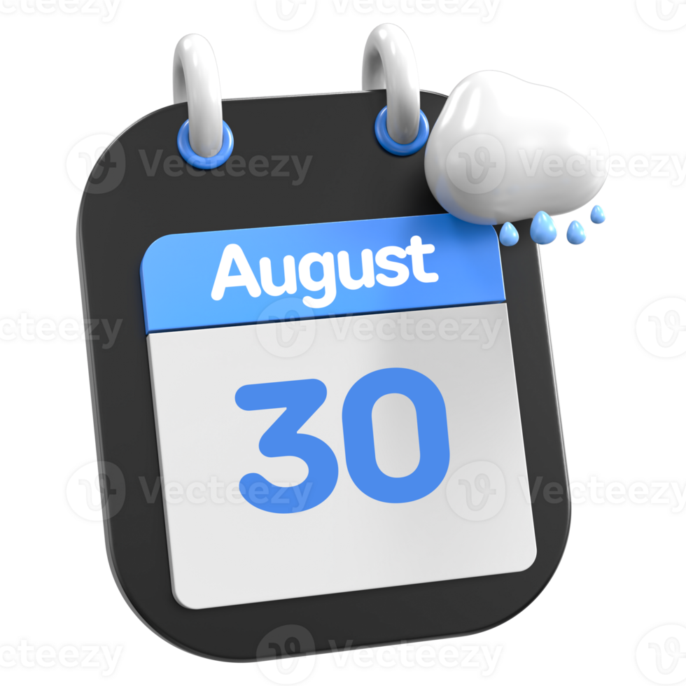 August Calendar Raining Cloud 3D Illustration Day 30 png