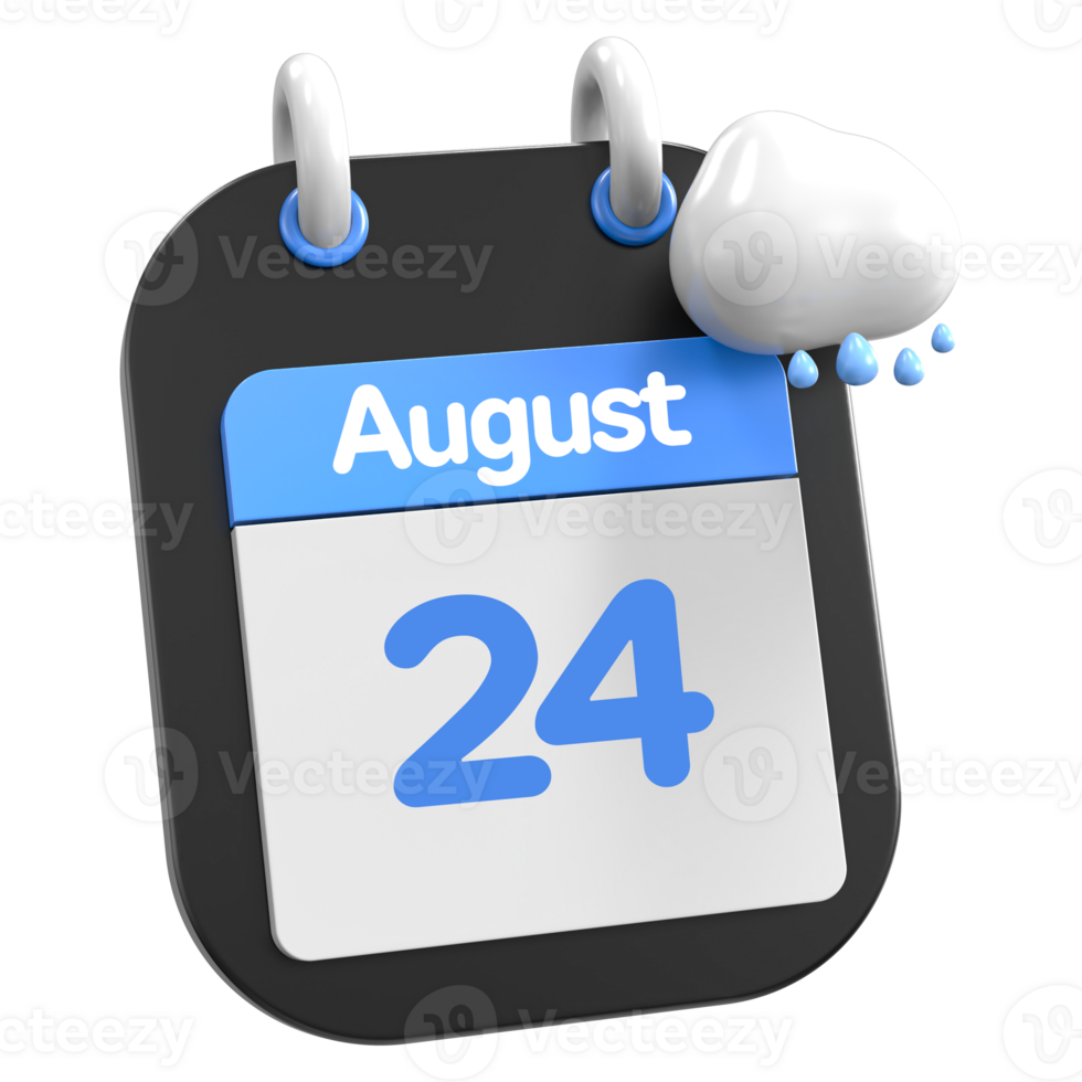 August Calendar Raining Cloud 3D Illustration Day 24 png