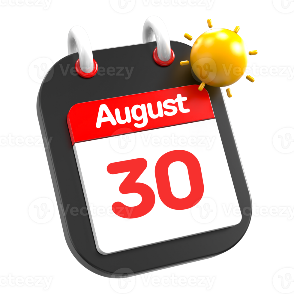 August calendar date event icon illustration day 30 png