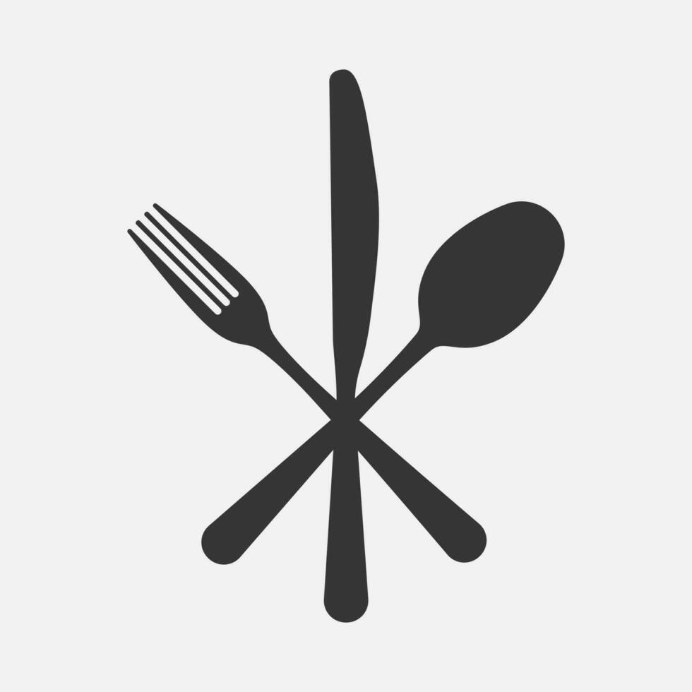 cruzado cuchillería silueta icono. tenedor, cuchara, cuchillo. vajilla símbolo. vector