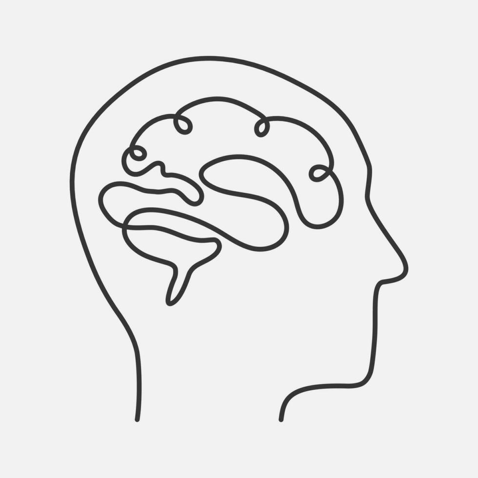 humano cerebro en cabeza línea icono. mano dibujado imagen. vector