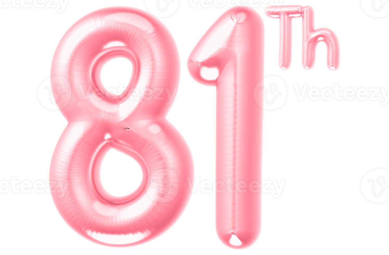 pink birthday balloons with the number on transparent background