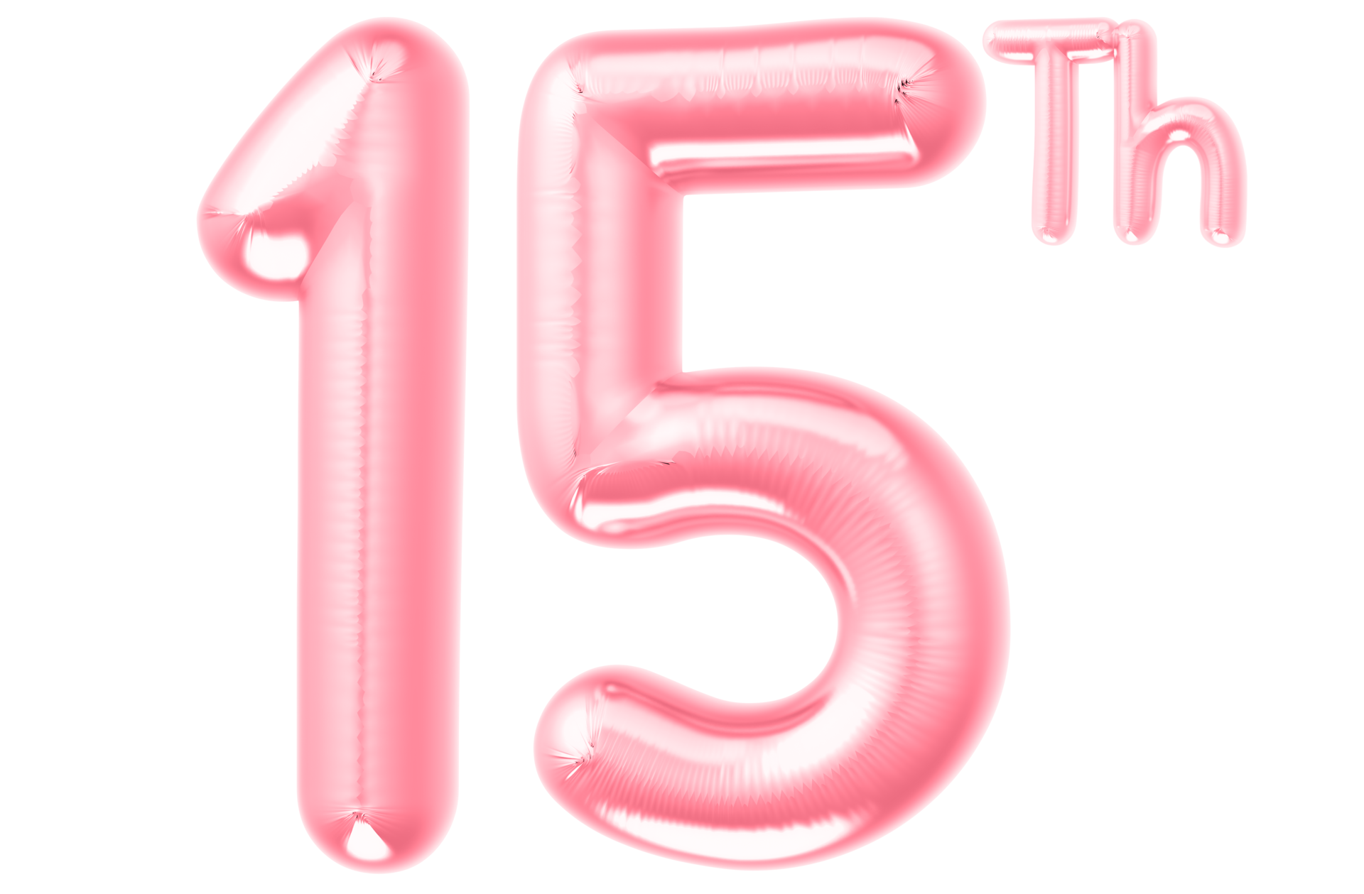 pink birthday balloons with the number on transparent background