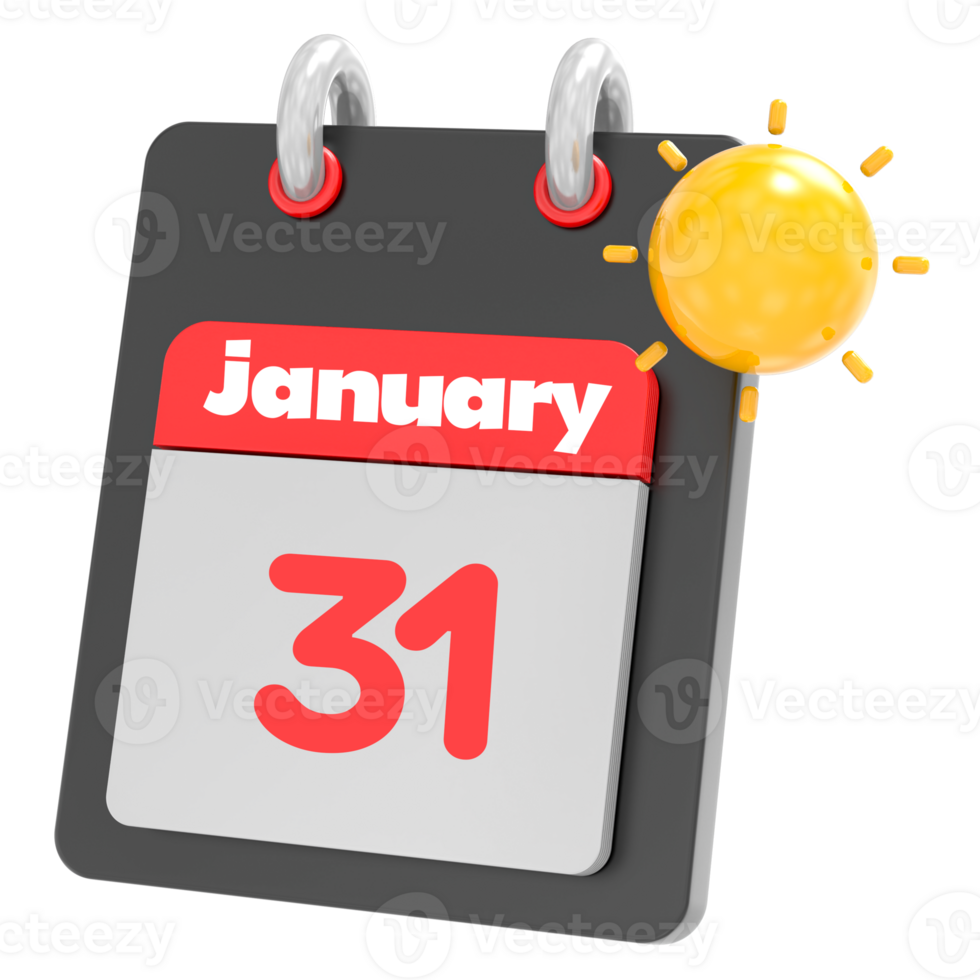 january icon calendar clipart 3d render png