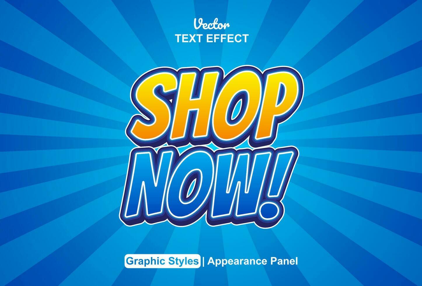 shop now text effect graphic style orange and blue colors editable. vector