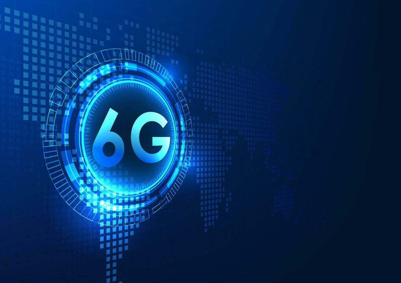 telecomunicaciones tecnología, 6g señal es en un tecnología círculo, el antecedentes es un mundo mapa. eso muestra el desarrollo de avanzado comunicación redes a distribuir señales a lo largo de mundo vector